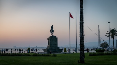 izmir, Turkey - April 2018: izmir Republic square and Ataturk monument at dusk in Konak, Alsancakのeditorial素材
