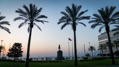 izmir, Turkey - April 2018: izmir Republic square and Ataturk monument at dusk in Konak, Alsancakのeditorial素材