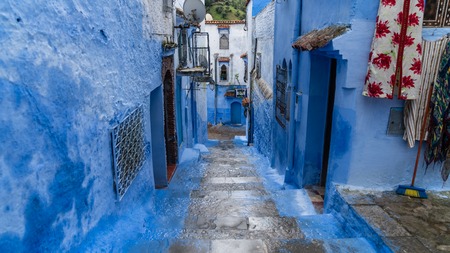 Chefchaouen , Morocco - April 2018: Beautiful blue medina of Chefchaouen city in Morocco, North Africaのeditorial素材