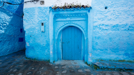Chefchaouen , Morocco - April 2018: Beautiful blue medina of Chefchaouen city in Morocco, North Africaのeditorial素材