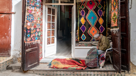 Fez, Morocco - April 2018: Craftsmen in the Medina o Fez city working traditional handycrafts, Moroccoのeditorial素材