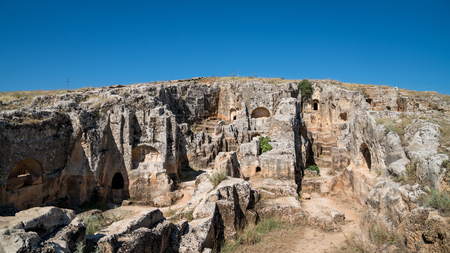 Perre is an ancient city in Adiyaman, Turkey with approximately 200 cave tombs and a settlement placeのeditorial素材