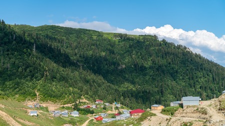 Artvin, Turkey - July 2018: Misirli village in highlands of Blacksea region with traditional wood homes, Artvin, Turkeyのeditorial素材