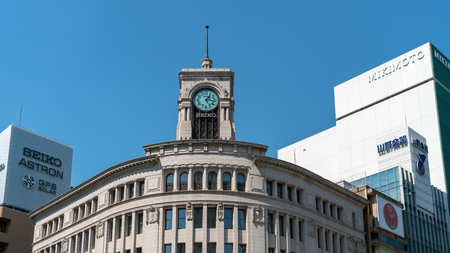 Tokyo, Japan - August 2018: Seiko Clock Tower in Ginza district in Tokyo, Japan.のeditorial素材