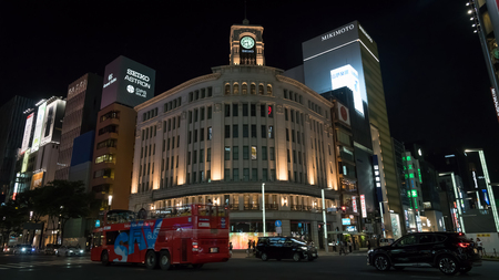 Tokyo, Japan - August 2018: Seiko Clock Tower in Ginza district in Tokyo, Japan.