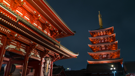 Tokyo, Japan - August 2018: Five storied Pagoda of Senso-ji temple in Asakusa, Tokyo, Japanのeditorial素材