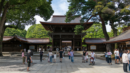 Tokyo, Japan - August 2018: Meiji Shrine located in Shibuya, Tokyo, is the Shinto shrine that is dedicated to the deified spirits of Emperor Meiji and his wife, Empress Shoken.のeditorial素材