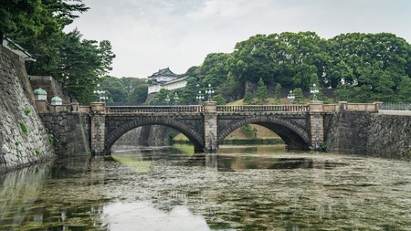 Tokyo, Japan - August 2018: Tokyo Imperial Palace and Seimon Ishibashi stone bridge of main gateのeditorial素材