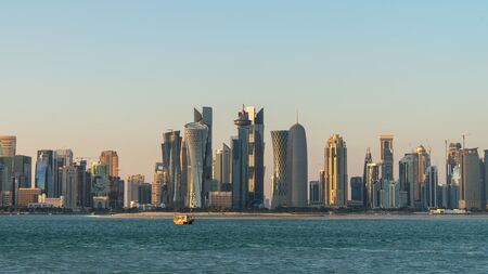 Doha, Qatar - February 2019: Doha Qatar skyline cityscape with skyscrapersのeditorial素材