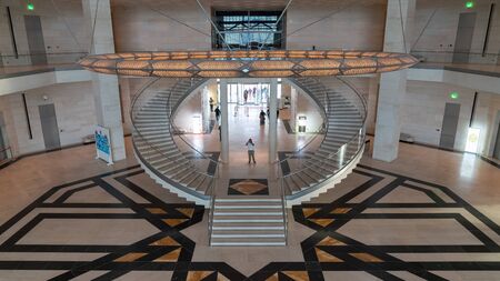 Doha, Qatar - February 2019: Inside view of the iconic Museum of Islamic Art building designed by architect I. M. Pei.のeditorial素材