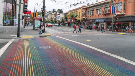 San Francisco, USA - August 2019: Rainbow crossing in the gay neighbourhood of Castro, San...