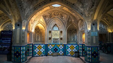 Kashan, Iran - May 2019: Interior tiles and decoration of Sultan Amir Ahmad Qasemi Bath house