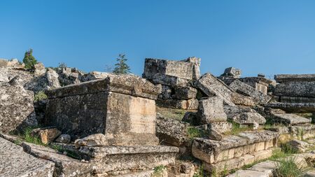 Pamukkale, Denizli, Turkey - October 2019: The Ruins of the ancient city of Hierapolis in Cappadociaのeditorial素材