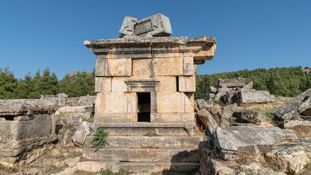 Pamukkale, Denizli, Turkey - October 2019: The Ruins of the ancient city of Hierapolis in Cappadociaのeditorial素材