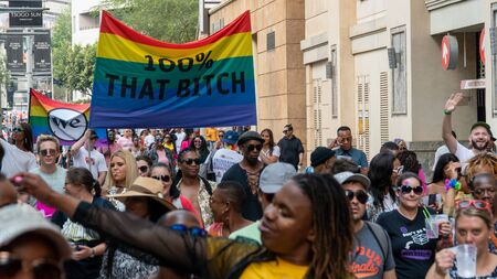 Johannesburg, South Africa - October 2019: People marching during South Africa gay pride, Johannesburgのeditorial素材