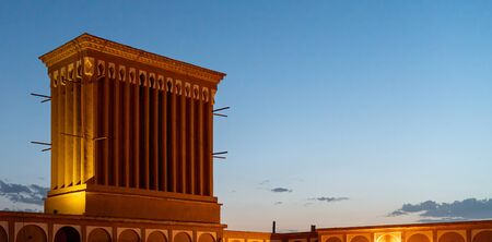 Yazd, Iran - May 2019: A badgir, wind catching tower in Yazd during evening after sunset, Yazd, Iran.のeditorial素材