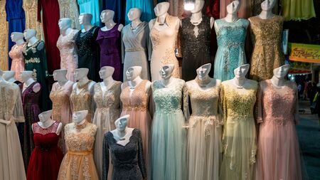 Isfahan, Iran - May 2019: Shop selling women dresses in Grand Bazaar. Night dresses for Iranian womenのeditorial素材