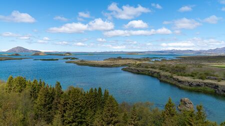 Myvatn Lake landscape in summer, Northern Iceland