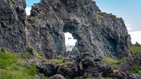 Volcanic lava rocks at Djupalonssandur beach in Snaefellsnes peninsula in Western Iceland. Snaefellsjokull National Parkの写真素材