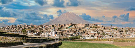 Arequipa, Peru - August 2017: El Misti volcano above Arequipa on a sunny day, Peruのeditorial素材