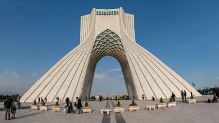Tehran, Iran - April 2019: Tourists visiting Azadi Tower in Azadi square in the Iranian capital Tehranのeditorial素材