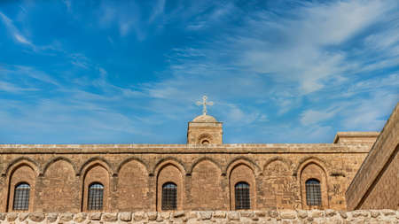 Midyat, Mardin, Turkey - January 2020: Architectural details of Mor Gabriel Deyrulumur Monastry. It is the oldest surviving Syriac Orthodox monastery in the world.のeditorial素材