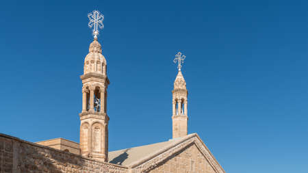 Midyat, Mardin, Turkey - January 2020: Architectural details of Mor Gabriel Deyrulumur Monastry. It is the oldest surviving Syriac Orthodox monastery in the world. Suitable for copy spaceのeditorial素材