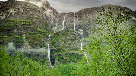 Beautiful nature landscape in Norway with a waterfall