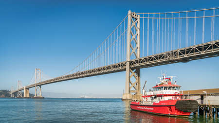 San Francisco, CA, USA - August 2019: Panoramic view of San Francisco Bay bridge in California,...