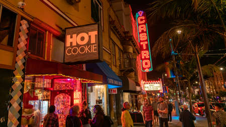 San Francisco, California, USA - August 2019: Castro Theatre building on Castro Street at night