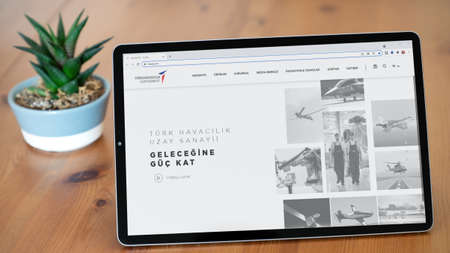 Istanbul, Turkey - July 2021: Illustrative Editorial screenshot of Turkish Aerospace Industries...