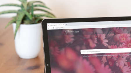 Istanbul, Turkey - July 2021: Illustrative Editorial screenshot of Turkish government website homepage. Turkish government logo visible on a digital screen close-upのeditorial素材