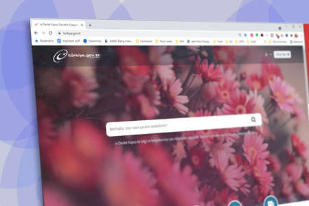 Istanbul, Turkey - July 2021: Illustrative Editorial screenshot of Turkish government website homepage. Turkish government logo visible with blurred out of focus content done intentionallyのeditorial素材