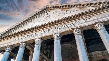 Rome, Italy - March 2017: Pantheon roman temple facade in Piazza della Rotonda, Rome, Italy.のeditorial素材