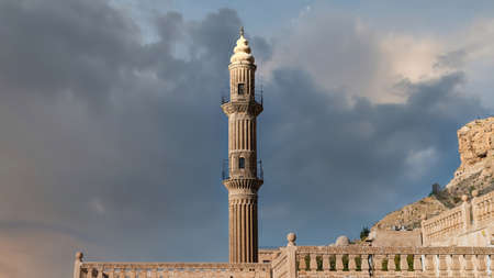 Mardin, Turkey - January 2020: Minaret of Ulu Cami, also known as Great mosque of Mardin, suitable for copy space. Grand mosque of Mardin is the main mosque for local muslim people to prayのeditorial素材