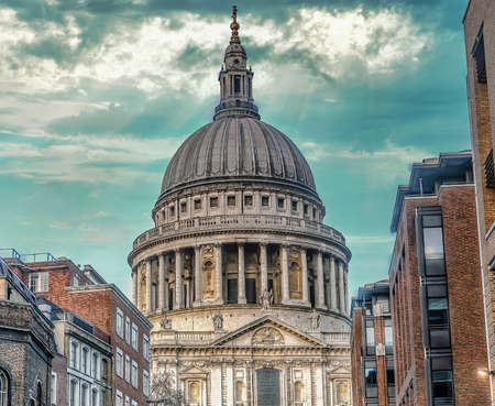London, United Kingdom - January 2013: St. Paul's Cathedral under dramatic clouds. The cathedral is one of the most famous and most recognizable sights of Londonのeditorial素材