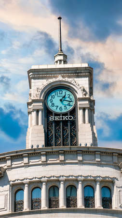 Tokyo, Japan - August 2018: Seiko Clock Tower in Ginza district in Tokyo, Japan.のeditorial素材