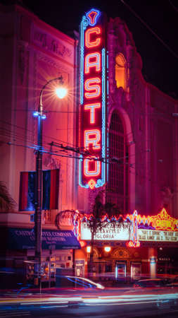 San Francisco, California, USA - August 2019: Castro Theatre building on Castro Street at nightのeditorial素材