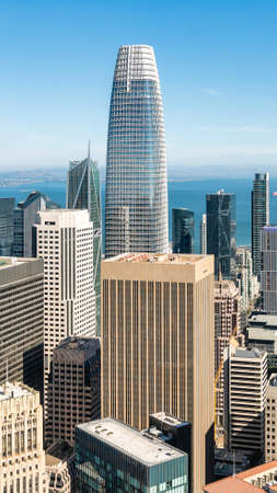 San Francisco, California, USA - August 2019: San Francisco cityscape with Salesforce Tower. Formerly known as the Transbay Tower, is an office skyscraper in the South of Market district.のeditorial素材