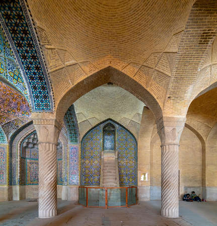 Shiraz, Iran - May 2019: The prayer hall of Vakil Mosque with columns. Vakil means regent, title of...