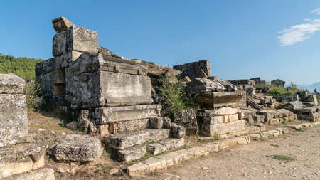 Denizli, Turkey - October 2019: Hierapolis city ruins in Pamukkaleのeditorial素材