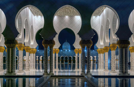 Abu Dhabi, United Arab Emirates - February 2022: Sheikh Zayed Grand Mosque interior in Abu Dhabi in...