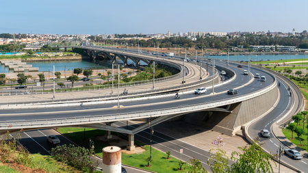 Rabat, Morocco - 9 September 2022: Hassan II Bridge is a big wide bridge that stretches over the Bou...
