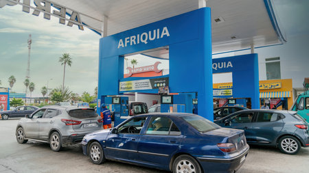Casablanca, Morocco - 9 September 2022: Afriquia gas station operated by Akwa Group. They provide a...