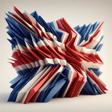 United Kingdom national flag in origami style, crafted to resemble a 3D folded paper structure,...