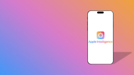 Istanbul, Turkey - 02 July 2024: Apple Intelligence logo on smartphone screen. Apple Intelligence, also known as Siri, is Apple's AI that powers voice commands, suggestions, and automation.のeditorial素材