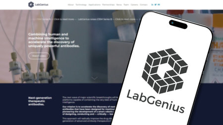 Istanbul, Turkey - 02 July 2024: Lab Genius logo on a smartphone screen with website in background....
