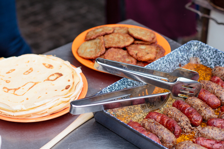 Grilling shashlik on barbecue grill. Selective focusの写真素材