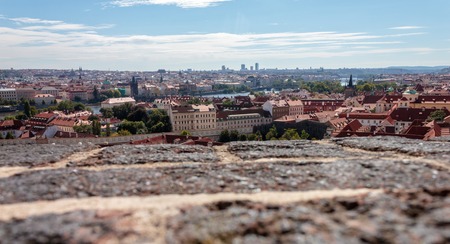 Panoramic photo. Walking in the streets of Prague. Czech Republicの写真素材