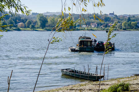 Raft crossing on the Danube near the city of Novi Sad.